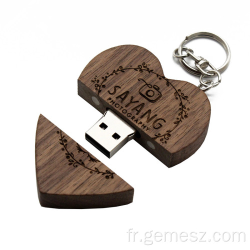 Logo personnalisé gratuit en bois coeur d&#39;amour Flash Drive